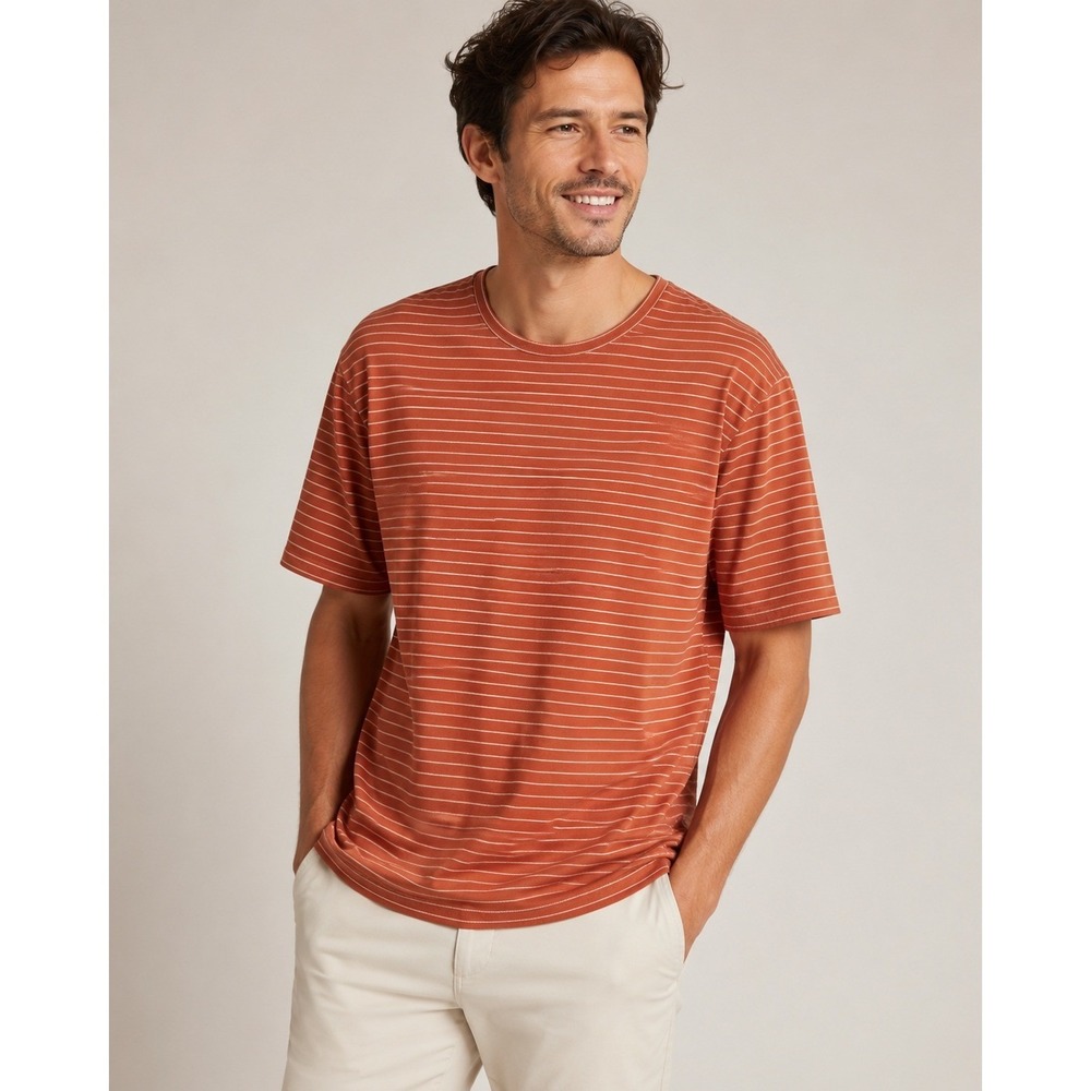 Vince Striped T Shirt Mens XL Orange White Short Sleeve Cotton USA Made